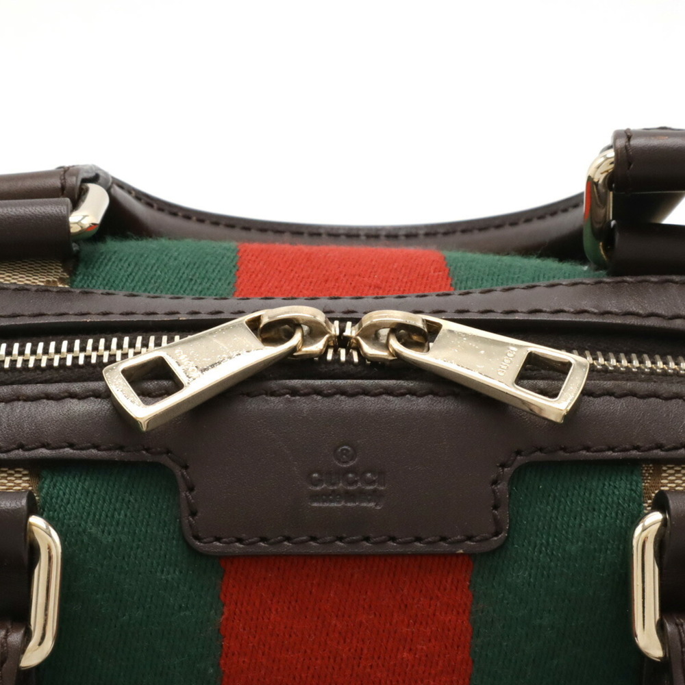 GUCCI GG Canvas Sherry Line Handbag Boston Shoulder Bag Leather Beige Dark Brown - Picture 5 of 10